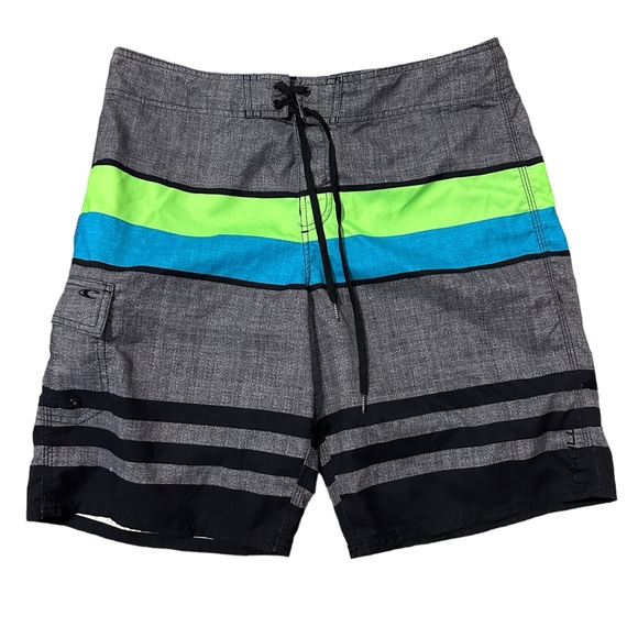 O'Neill Shorts Oneill Gray Striped Sport Bathing Suit Swimsuit Swim